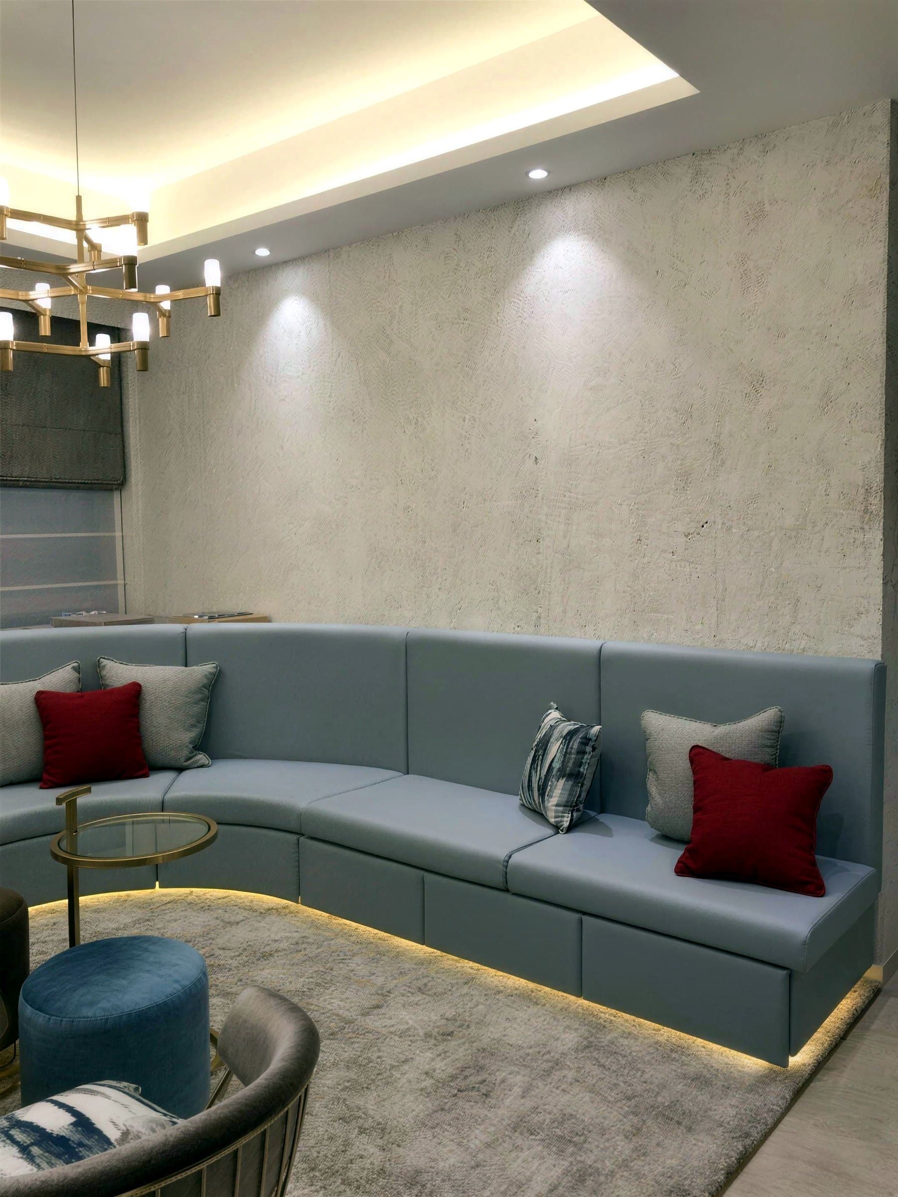 Built-in window bench seat with concealed strip lighting