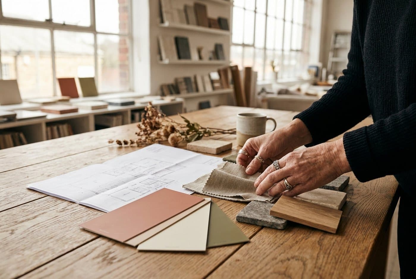 An Avon design proposal: mood board, material swatches and floor plan