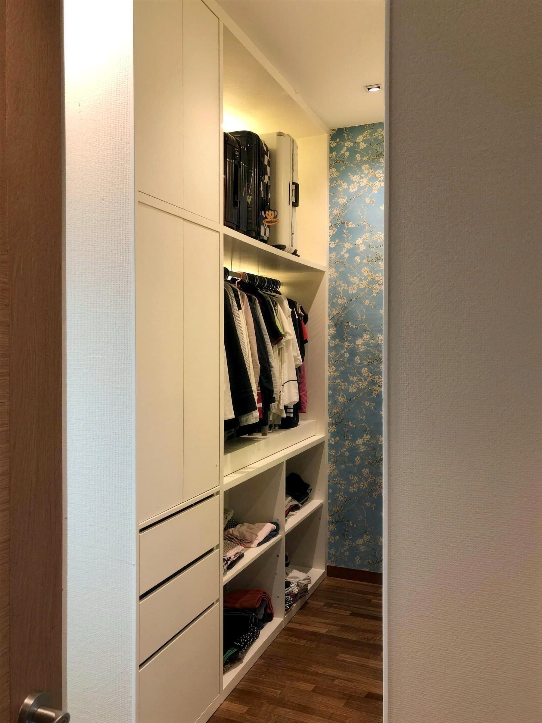 Wardrobe interior with built-in shelving